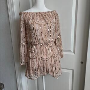 Pink Sequined Off the Shoulder Romper Sabrina Carpenter Taylor Swift Sparkly S